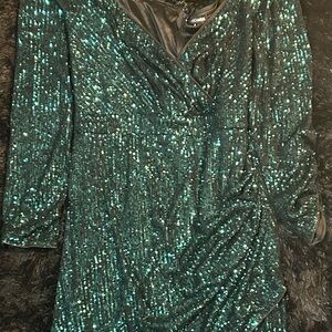 Sequin Wrap Dress in Green